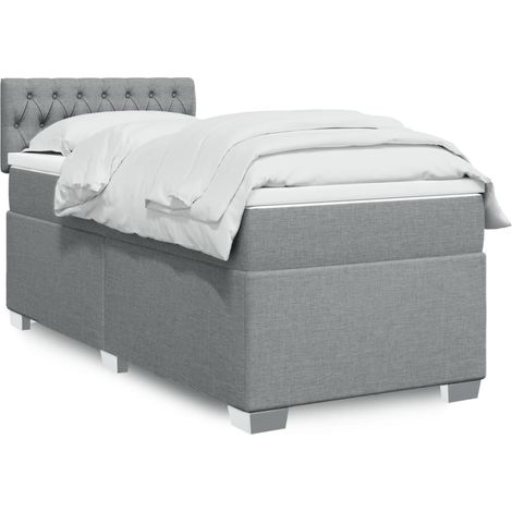 Cama box spring con colchón tela gris claro 100x200 cm