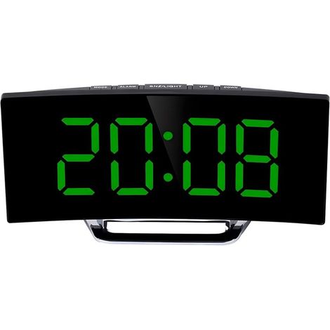 Electronic Alarm Clock, Curved LED Screen with Mirror Temperature Display, Snooze Function, Silent Operation, Battery Operated, Colorful Design for Home and Bedroom (1/5)