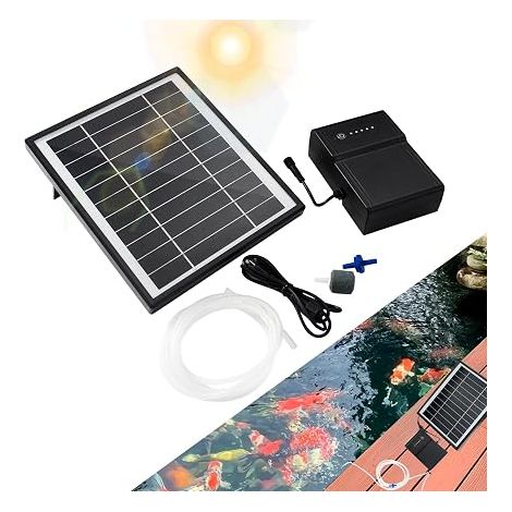 Solar Air Pumps, Type-C Charge and Solar Charge Available, Oxygenator 5W Aquarium Air Pump Fishing Aerator with Hose Air Bubble Stones, Oxygen Pump for