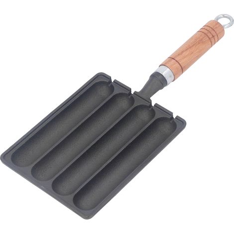 Poêle à griller saucisses et corn dogs en fonte antiadhésive, 4 alvéoles, chauffe rapide, amovible et polyvalent (1/5)