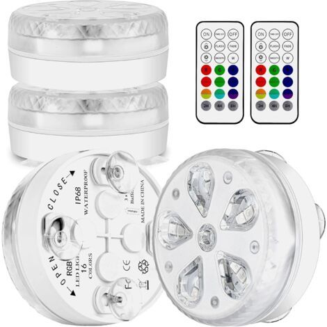 jardin piscine Éclairage de piscine submersible LED étanche avec télécommande RF, minuterie, 16 LED, ventouse et aimant (1/5)