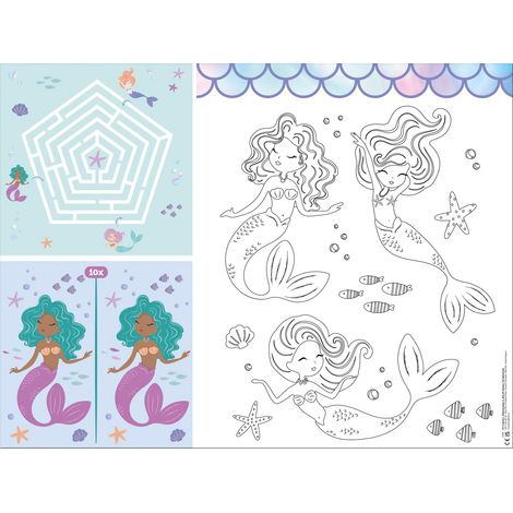 Décoration d'anniversaire Sirène Bleue avec paillettes Irisé - Set de table d'activités - 6 pièces - Décoration de sirène pour fête Fille Princesse Mer Fête (1/5)