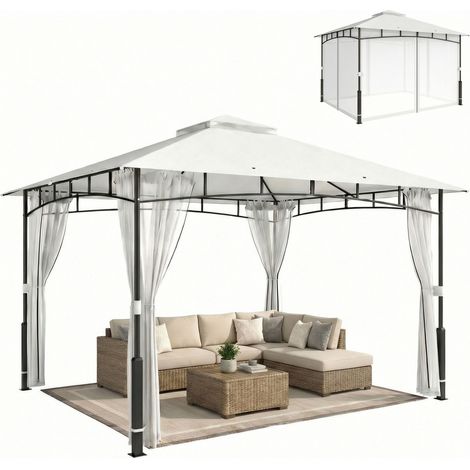 Pavillon, 3x3,6 m wasserabweisend Stabil Gartenpavillon mit Moskitonetz, Doppeldach, für Garten, Terrasse, Schwarz