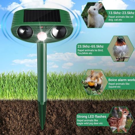 Professionnel Répulsif Chats,1pcs Répulsif Ultrasons Énergie Solaire Étanche pour Éloigner Répulsif Animaux Ultrasound Répulsif pour Chien, Chat, Lapins, Renards (1/5)