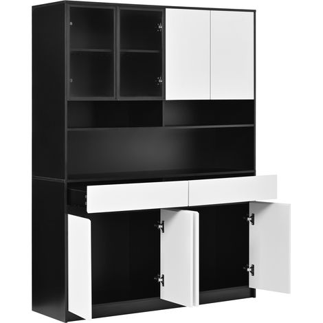 Buffet haut avec vitrine en verre et LED, 120 x 38 x 160 cm, MDF, HOMVRA (1/5)