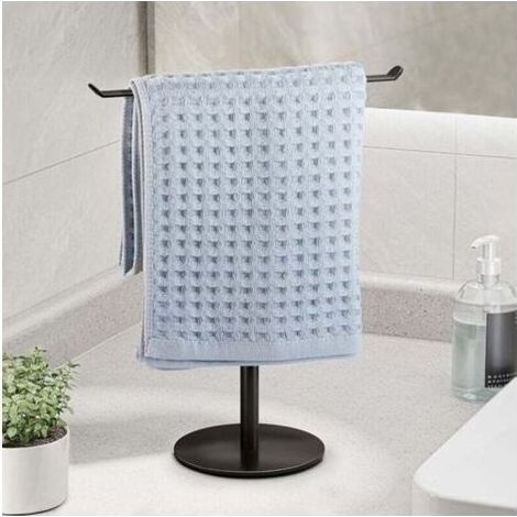 PA Portasciugamani a forma di T per bagno, mensola e ripiani leggeri per bagno, portaoggetti da cucina nero, organizer da bancone in acciaio inossidabile impermeabile (1/4)