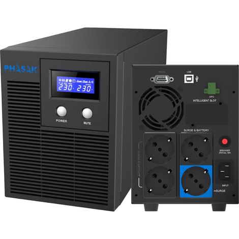 UPS interattivo PHASAK Protekt Tower 2160 VA Modello PH 7621, protezione avanzata per apparecchiature sensibili, protezione contro le sovratensioni, onda sinusoidale pura, compatibilità con i generato