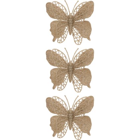 Déco de sapin Lot de 3 Papillons dorés pailletés - Feeric Christmas (1/2)