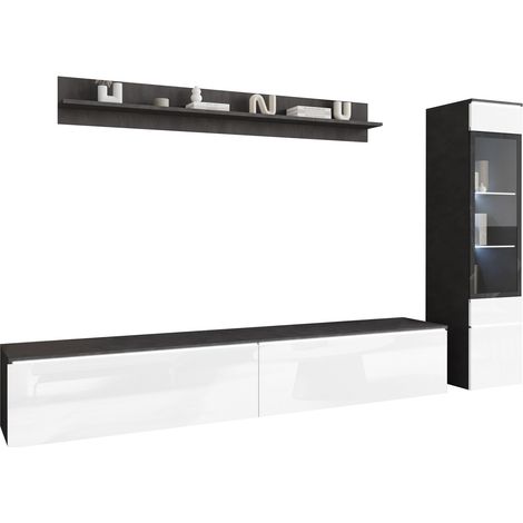 Conjunto de salón Mirfivo 100, Madera gris + Blanco brillante