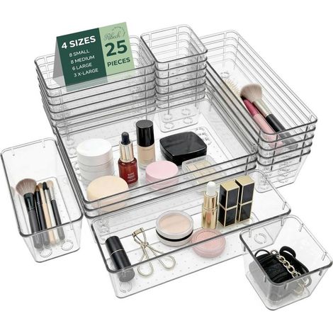 Lot de 25 boîtes rangement tiroirs 4 tailles antidérapants organisateur empilable (1/5)