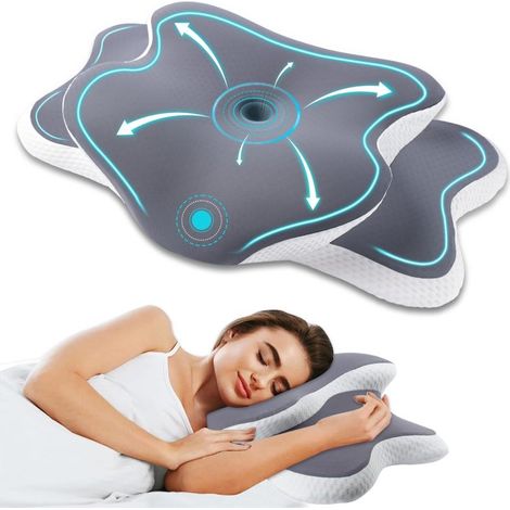 Oreiller cervical ergonomique en mousse à mémoire de forme, soulage douleurs cervicales, taie en soie glacée respirante (1/5)
