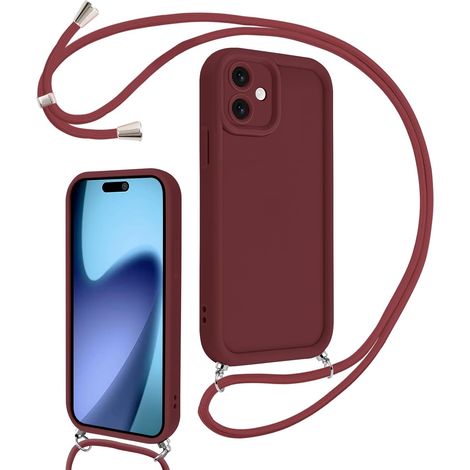 Coque pour iPhone 17 6,1" avec Cordon de Collier Réglable, Etui Protection de la Caméra Silicone Souple TPU Antichoc Housse avec Corde Lanyard Cover pour Femmes Filles, Rouge (1/5)