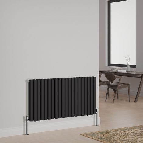 NRG Designer Radiator Oval Column Central Heating Rads Horizontal Double 600x1180mm Black (1/3)