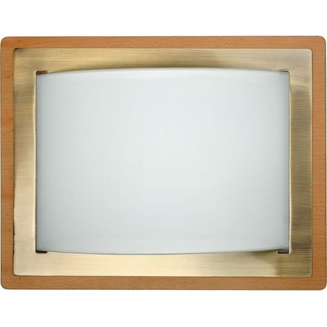 Plafonnier carré patiné bois verre 2xE27 Mera Candellux
