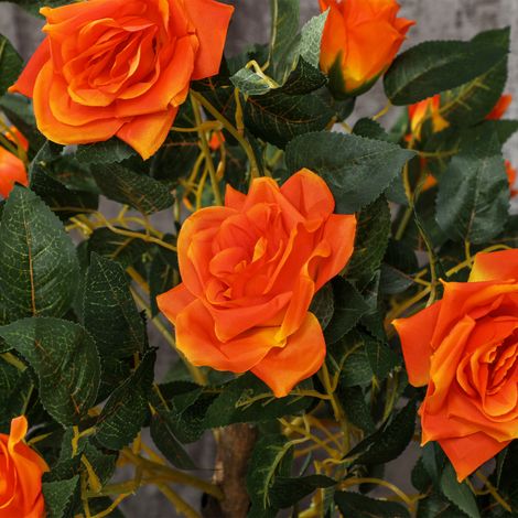Rose Artificielle Orange 90cm - 21 Fleurs en Pot Béton avec Mousse, Ø18cm, Décoration Intérieure (1/5)