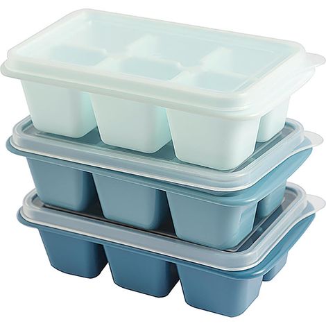 de 3 Bacs à Glaçons en Silicone avec Couvercle Réutilisable, Moule (1/4)