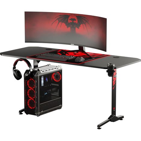 UNKNOWN Diablo X-Mate Bureau de Gaming 160 cm x 75 cm x 75 cm PC Gamer Ergonomique Carbone Crochet pour écouteurs Porte-Gobelet (1470) (1/3)