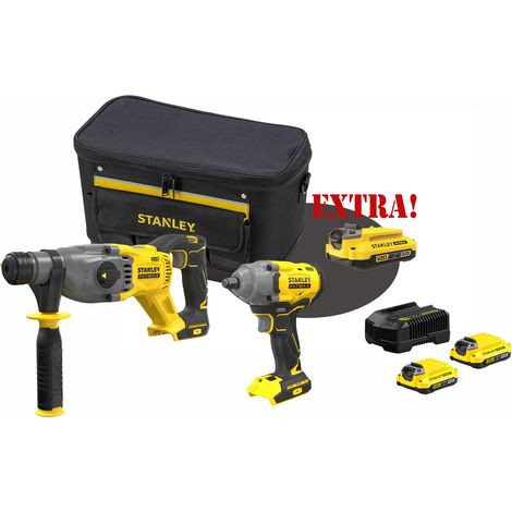 Kit Martello Tassellatore sds-plus 18V V20 Brushless SFMCH900B + Avvitatore ad impulsi a batteria 18V attacco 1/2" V20 SFMCF920B + Set energia + EXTRA OMAGGI FATMAXB. STANLEYB.