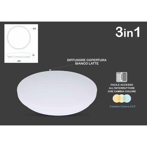 Plafoniera A Led Da Soffitto CCT Rotondo 12W D255mm Cambia Colore 3 in 1 3000K 4000K 6400K SKU-217603 (1/2)