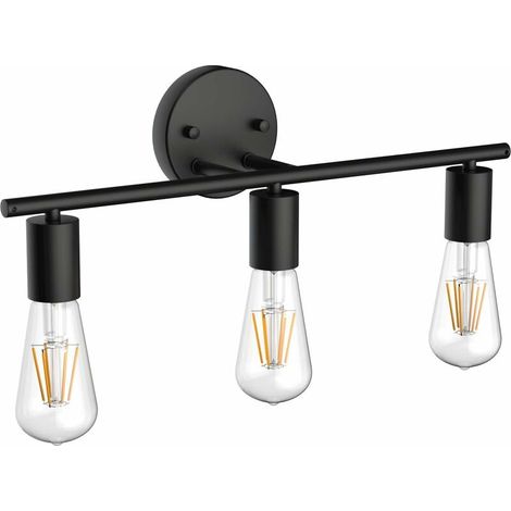 Tigrezy Lampada da specchio per bagno vintage, 3 luci, applique da parete in metallo nero, lampada da specchio per interni, bagno, lunghezza: 48 cm / 18,9 pollici, attacco E27, lampadina non inclusa