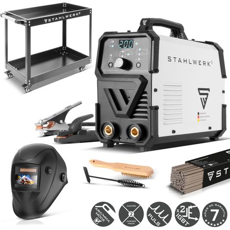 STAHLWERK Soldadora de electrodos ARC 200 Puls Pro – Equipo completo con carro – Soldadura sin gas protector, MMA, Electrodo, Inverter Lift-TIG 200 A, Hotstart, Arc Force, Antistick función de pulso (1/5)