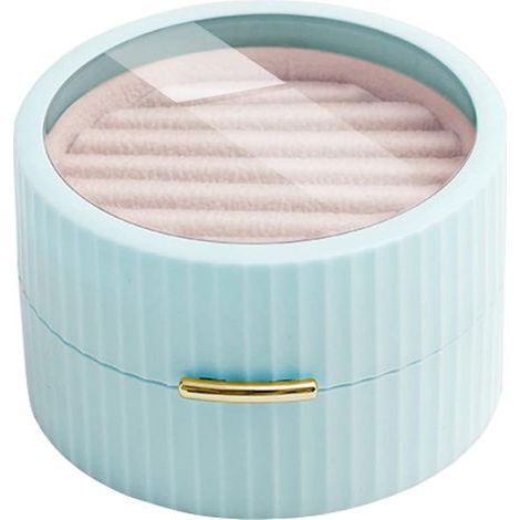Petite boîte à bijoux portable pour bagues, boucles d'oreilles, colliers (bleu) (1/4)