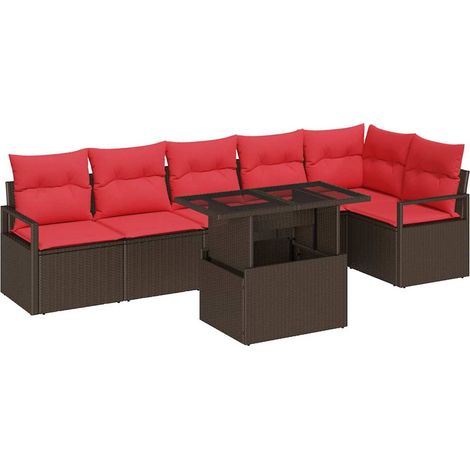 Maison Exclusive - Set Divano da Giardino 7 pcs Marrone e Rosso polyrattan
