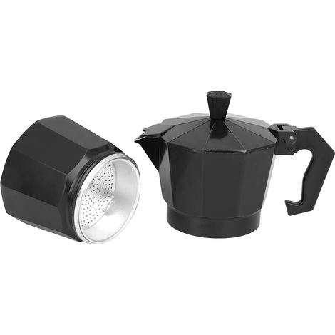 Cafetière italienne Moka en aluminium, 300 ml, 6 tasses, style italien, machine à expresso, pour plaque de cuisson, usage domestique/bureau, noire (1/5)