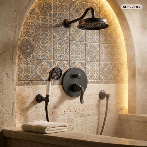 PaulGurkes Duschset Unterputz Retro Schwarz Regendusche Set Serie Erebus