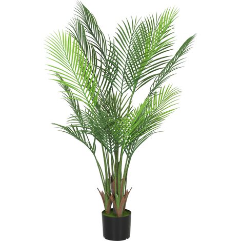Künstliche Palme, 120 cm hoch, mit grünem, beflocktem Kunststofftopf