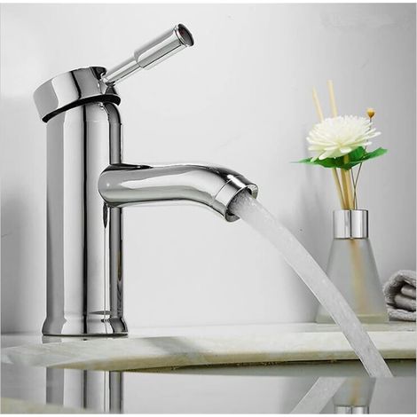 Robinet de Salle de Bain de Luxe Robinet de Salle de Bain Noir Poignée Simple Chaud Switch Cold Mitigeur Tapis Robinet de lavabo de lavabo(Chrome Short) (1/5)