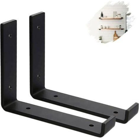 Lot de 2 Equerre Murale Robustes de 4 mm d'épaisseur échafaudage, Support Etagere Murale ,Supports d'étagère Industriels Noirs avec vis Assorties (25 cm) (1/4)