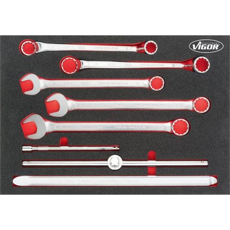 VIGOR Ensemble de 8 clés mixtes, rallonges et leviers avec insert en mousse V6820 3/3+ (1/2)