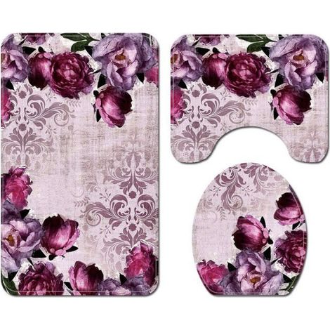 Tapis De Bain - Flanelle - 50x80 cm 45x39 cm 38x42 cm - Rose Violet - Antidérapant - 3 Pièces (1/3)