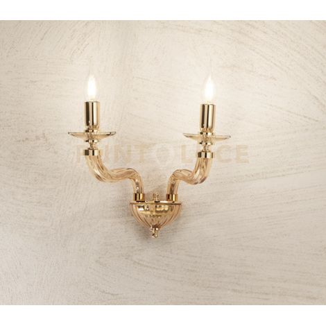 APPLIQUE VILLA 2 LUCI TRASPARENTE E ORO  ATTACCO E14