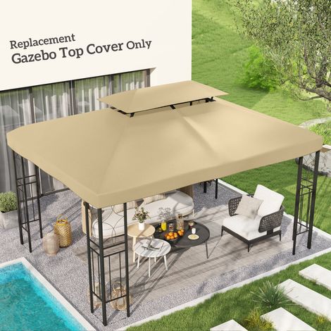 Outsunny Toile de rechange pour pavillon tonnelle tente 3 x 4 m polyester haute densité 180 g/m² beige (1/5)