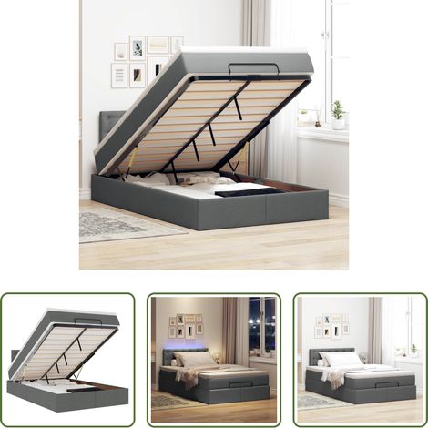 vidaXL Matratze mit Taschenfedern - Ottomane Bett mit Matratze & LEDs Dunkelgrau 120x190 cm Stoff (1/5)