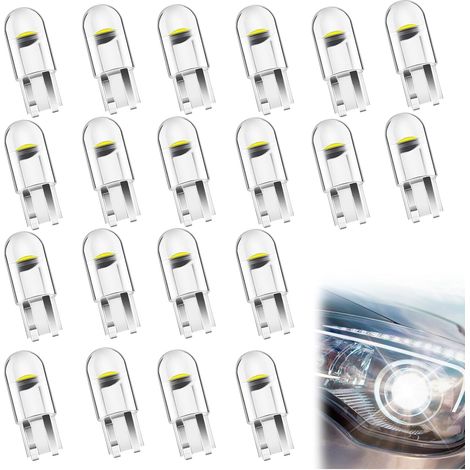 20 Pieces Ampoule W5W LED, Ampoule LEDs Lumière Intérieure 12V 6500K COB Voiture Interior Car Lights, LED Ampoule Voiture Convient Pour L'Éclairage Intérieur Des Automobiles (Blanc) (1/5)