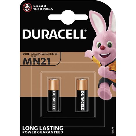 Batteria alcalina di sicurezza Duracell mn21 12v (23a) per telecomando (blister 2 unità) ø10,3x28,5mm
