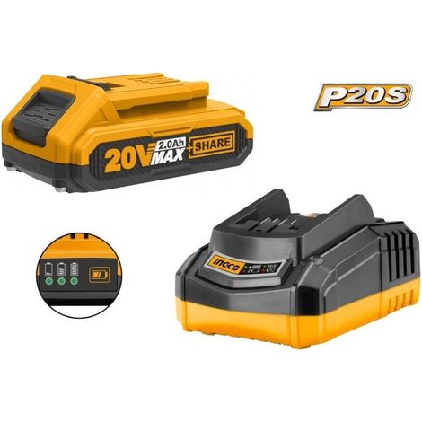 Caricabatteria + 1 Batteria a litio 20V - 2ah per elettroutensili INGCO da 20V (1/5)