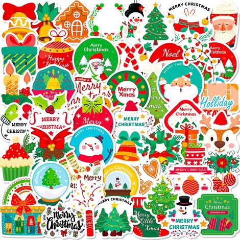 50 Pcs Autocollants Dcoratifs De Nol - Autocollants Dcoratifs, Autocollants Impermables Cadeaux D'enfants Bote De Voyage Bureau Carnet De Notes Fe (1/5)
