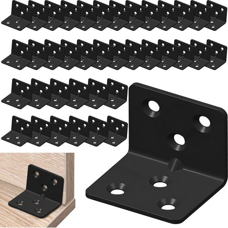 Lot de 40 Raccords d'Angle en Acier Inoxydable - Équerre Métallique à 90° - 38 x 30 x 30 mm - Noir - Idéal pour Fixer et Réparer des Meubles (1/4)