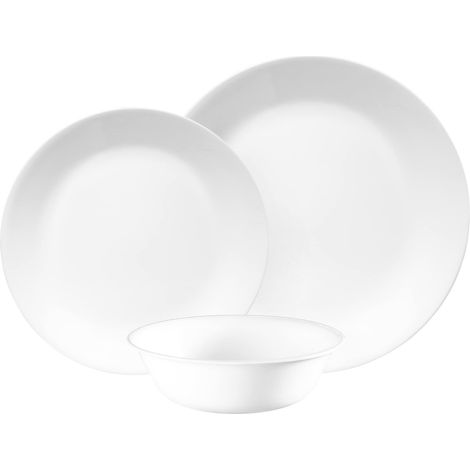Service de table 12 pièces, blanc givré d'hiver pour 4, 4 assiettes plates, assiettes à dessert et bols, 3 fois plus durable, moitié moins d'espace et poids de la céramique, jusqu'à 80% (1/5)