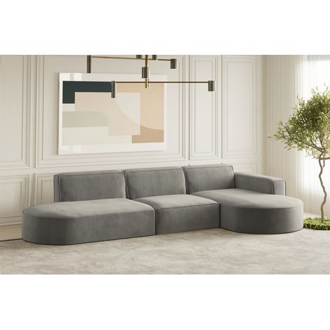 Ecksofa Designersofa PALMA in Stoff Noel Grau Ottomane Rechts (1/2)
