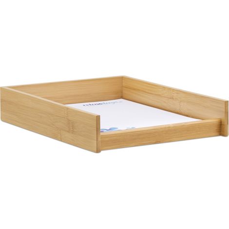 Relaxdays Corbeille à Courrier Bois, Papier Format A4, Bureau, Range-Documents & Lettres, Aspect Bambou, 25x33cm, Nature