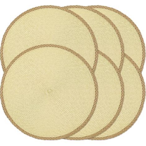 Lot de 6 sets de table ronds tressés de 38,1 cm pour tables de salle à manger, sets de table tissés naturels résistants à la chaleur pour Pâques (rond Pâques 01'Ronde Pâques 01 6 pcs'Ronde Pâques 01'6