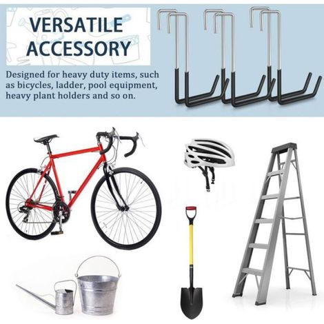 Crochets Pour Chevrons - Acier Galvanisé Recouvert Vinyle Noir - Charge Max 22,7 Kg - Pour Échelles Vélos Garage - Lot De 6 (1/5)