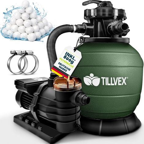 tillvex Depuradora de Agua para Piscina 10 m³/h - 5 Funciones de Filtrado - Bomba de Filtro de Arena con Válvula