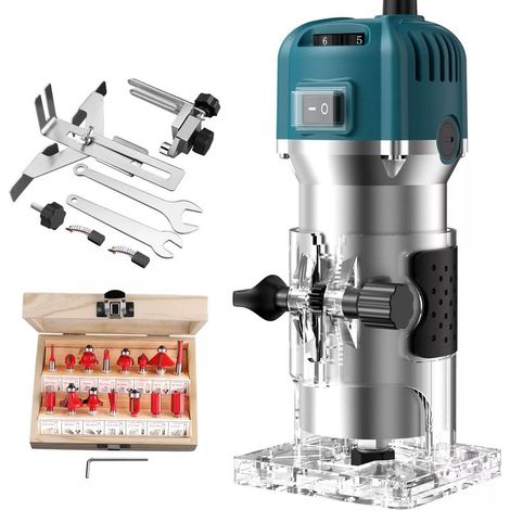 Défonceuse à Bois Affleureuse Électrique 800W 30000RPM, Routeur à Bois Électrique avec 15 Fraises à Défoncer Queue de 1/4", Pinces de 6,35mm (1/5)