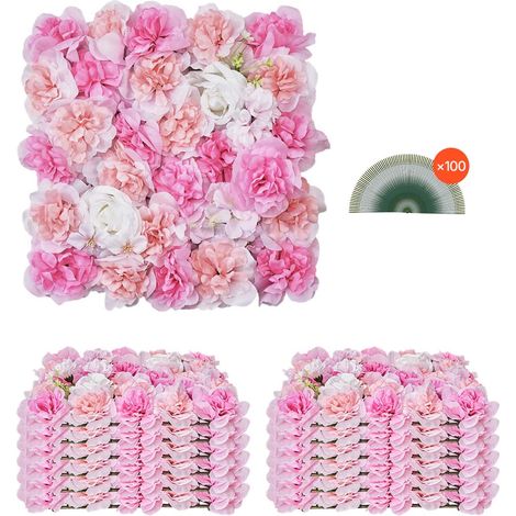 VEVOR Panneau Mural Decoratif Floral 12 PCS Mur a Fleurs Artificielles 3D, 38x38 cm, Conception Sans Couture Installation Facile pour Mariage, Saint-Valentin, Fete Prenatale, Decoration de Fond, Rose